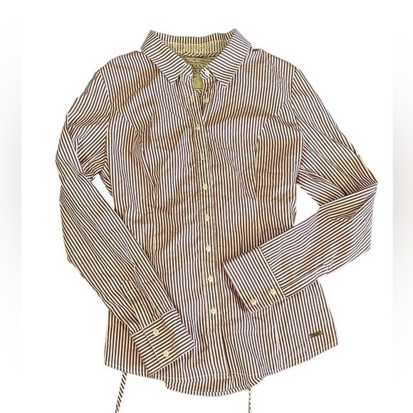 Guess Tie Back Button Down Shirt - Womens Size Large - Red and White Striped - Picture 1 of 4